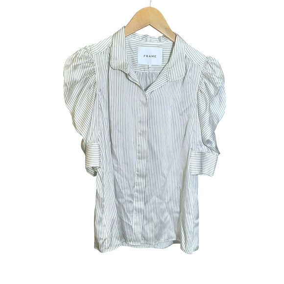 Frame Womens 100% Silk Gillian Top 1/2 Ruffle Sleeve Hidden Front Button Size SP - Picture 3 of 7